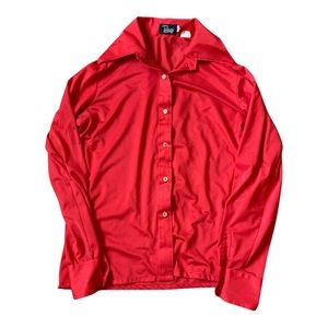 Vintage 70’s button up shirt womens M/L fit red silky smooth material